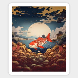 Majestic Koi: Prosperity, Good Luck, and Beauty on a Dark Background Sticker